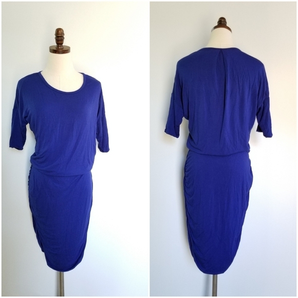 Athleta Royal Blue Short Sleeve Ruched Dress, M - Picture 1 of 7